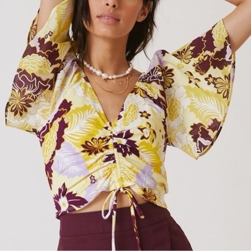 Anthropologie Floral Flutter Sleeve Top